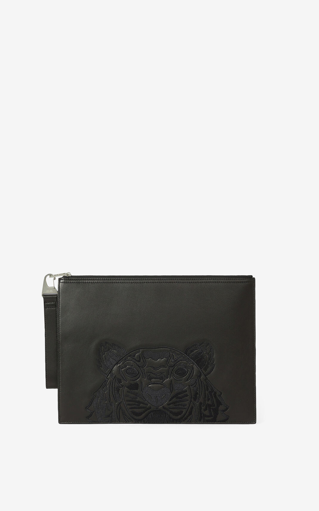 Kenzo Kampus Tiger large grained Cuero Clutch Hombre Negras | 6217940-BA